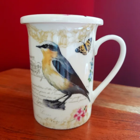 Kent Pottery Lidded Mug bird butterfly motif - Picture 1 of 7